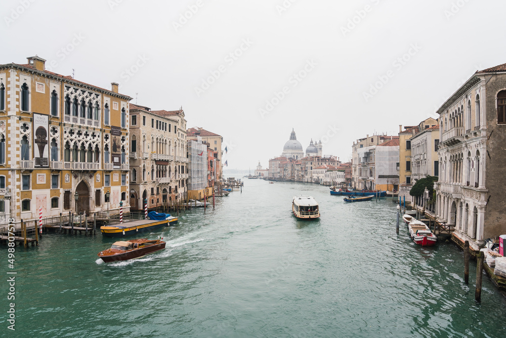 view of the grand canal in an overcast day in Venice, Italy 