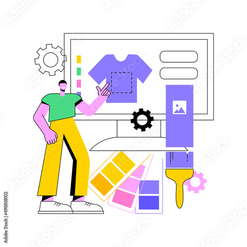 Merch clothing abstract concept vector illustration. Event apparel, custom merchandise products, merch design service, branded print on clothing, merch maker online website abstract metaphor.