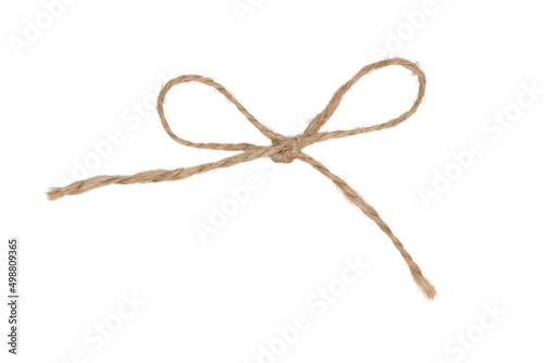 natural rope bow with beads, isolate on a white background