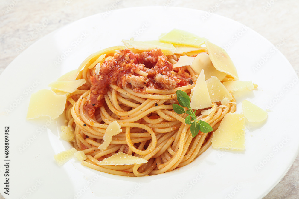 Italian pasta Spaghetti bolognese with parmesan