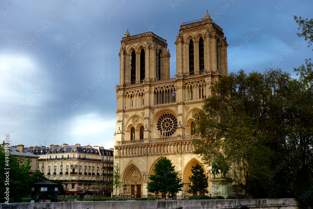 Notre Dame in Paris, sunset.             