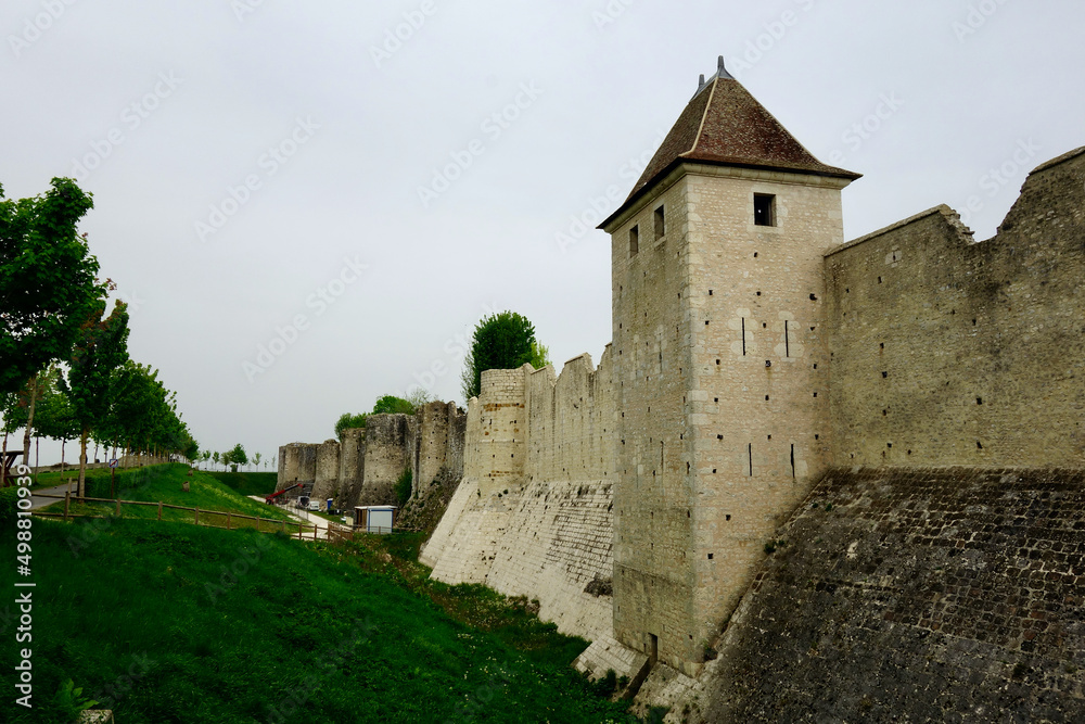 Medival walls around the village Provins in France.   