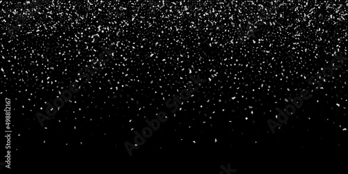 Silver confetti point on a black background. Luxury festive background. Silver grainy abstract texture overflows against a black background. Element of design. Vector illustration, EPS 10.