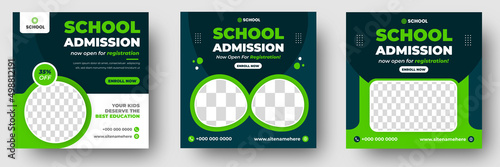 School admission social media post banner design. back to school social media post banner design set. Back to school admission promotion banner. school admission template for social media ad.