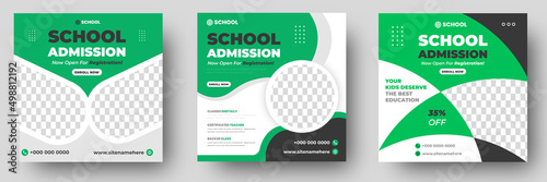 School admission social media post banner design. back to school social media post banner design set. Back to school admission promotion banner. school admission template for social media ad.