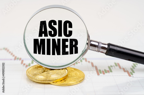 On the chart with quotes are bitcoins and there is a magnifying glass with the inscription - Asic miner