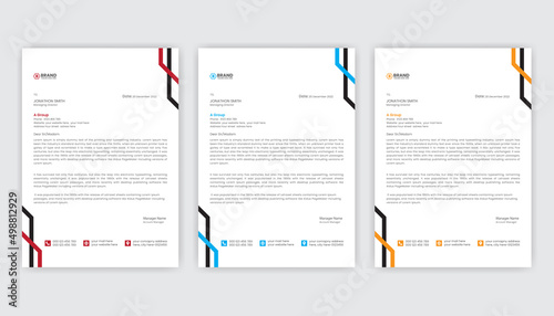 Modern creative abstract corporate business letterhead design. Professional newsletter design. A4 business letterhead design template. A4 printable newsletter, letterhead design. Blue, red, letterhead