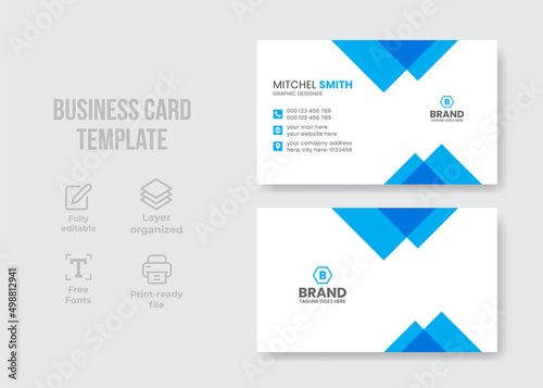 Professional modern creative business card design. Blue color visiting card design template. Stationary business card design template. Clean and modern concept for buisness card design
