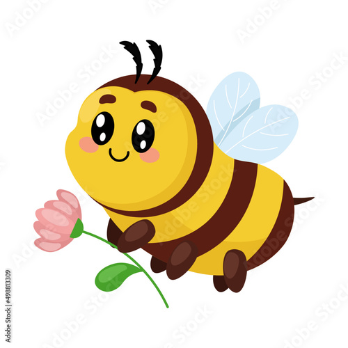 a cheerful honey bee holds a flower in its paws. World Bee Protection Day