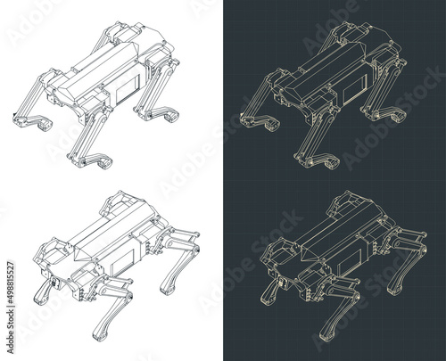 Quadruped robot isometric blueprints