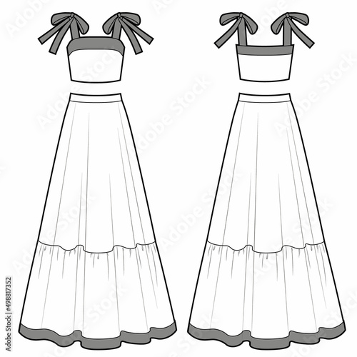 Maxi skirt and top with bows on the shoulders