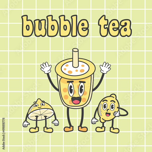 Cute Boba Bubble Green Tea Drink Plastic Glass Vector Illustration Cartoon Character Icon