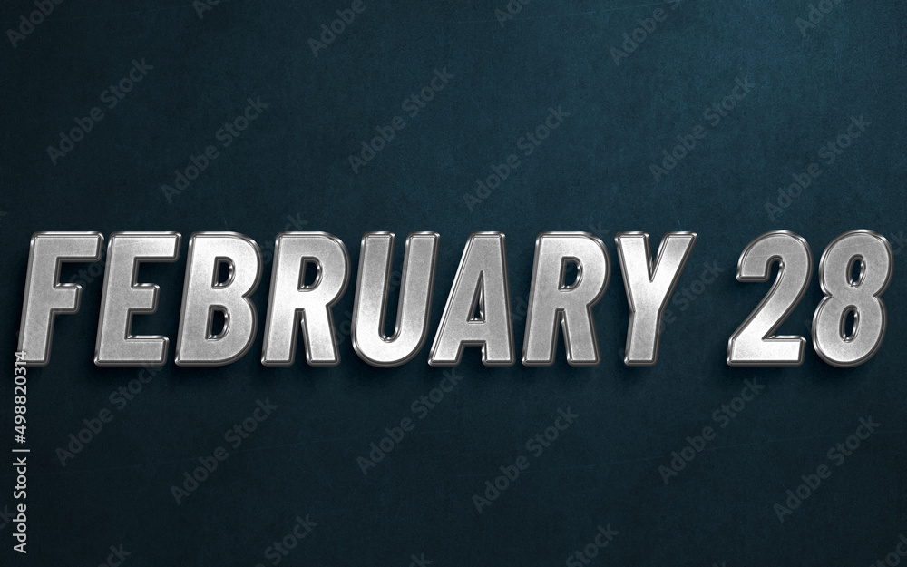 FEBRUARY IN SILVER HIGH RELIEF LETTERS ON DARK BACKGROUND