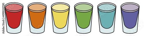 Set of shot shooter cocktails in rainbow LGBT equality flag colors. For gay bar diversity pride party invitations, cards or stickers. Doodle cartoon illustration isolated on white background
