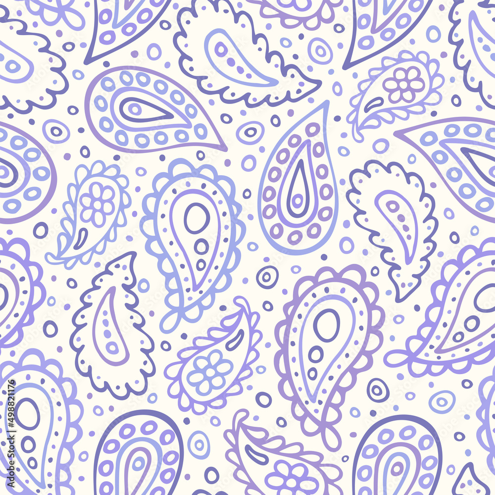 Obraz premium Abstract paisley seamless pattern. Traditional Indian ornamental textile design. Hand drawn vector background.