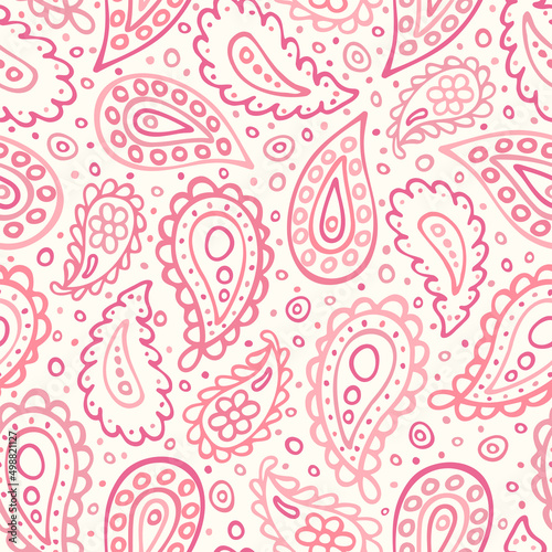 Abstract paisley seamless pattern. Traditional Indian ornamental textile design. Hand drawn vector background.