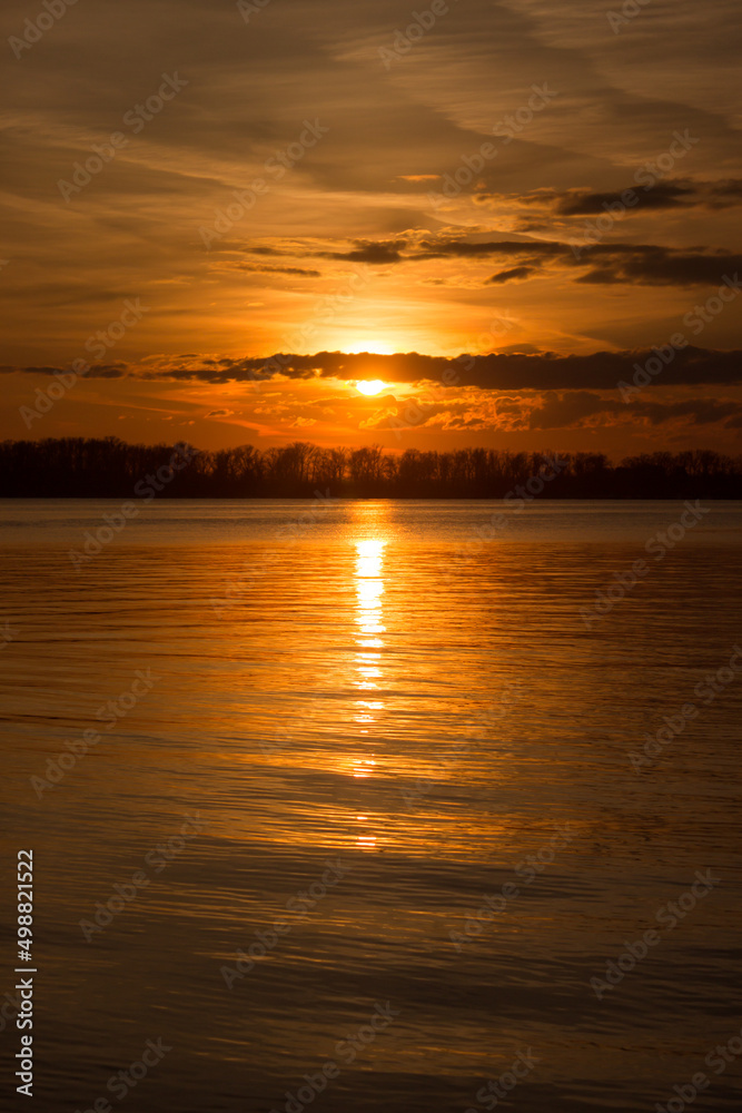 Sunset over the Volga river. Samara, Russia.
