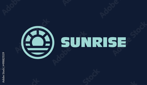 Sunrise on the beach logo. Sunset Bright vector logo in trendy style. Modern outline illustration.