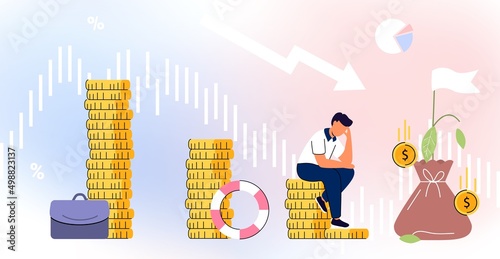Bankruptcy Stock market crash arrow graphic vector illustration Broke company Economical loan payback problem Investment failure Budget collapse Panic in economy fail Recession financial Business loss