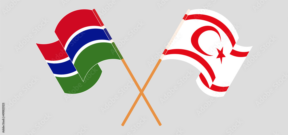 Crossed and waving flags of the Gambia and Northern Cyprus Crossed and waving flags of the Gambia and Northern Cyprus