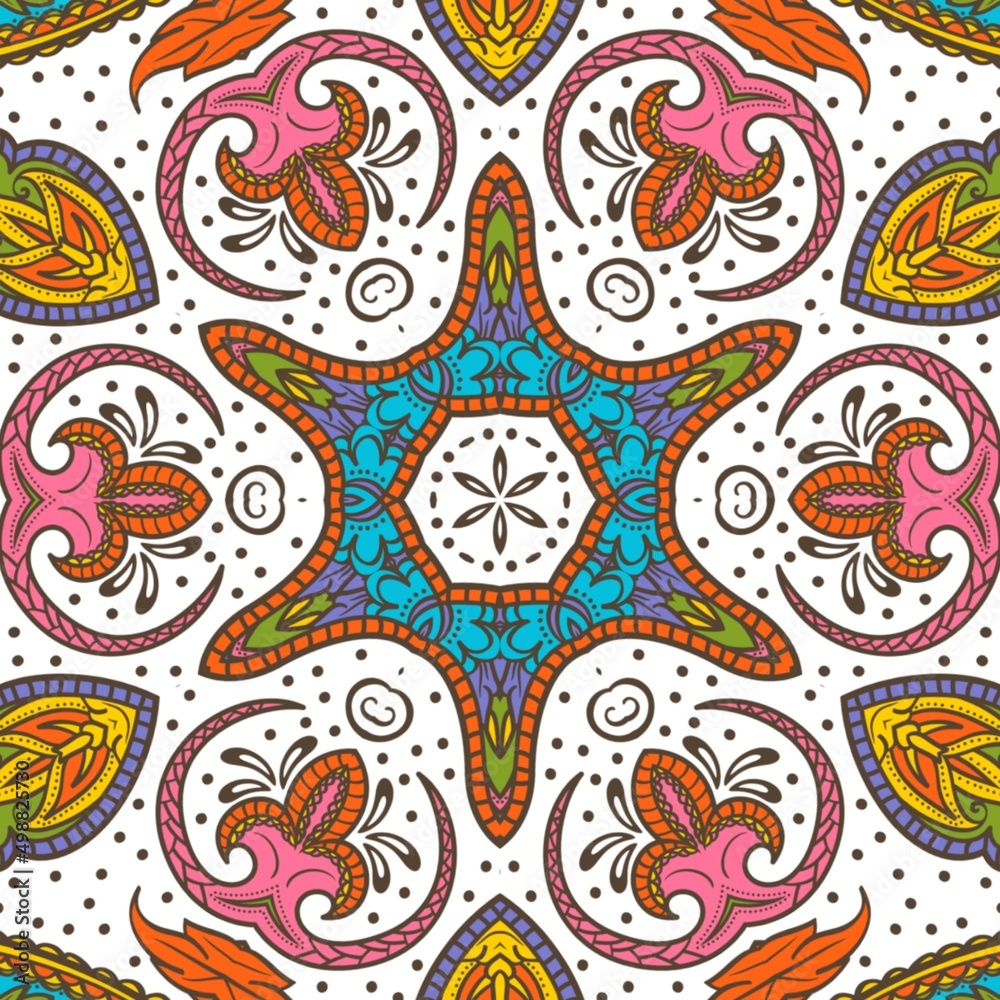 Fototapeta premium Abstract Pattern Floral Blue Pink Orange Green 608
