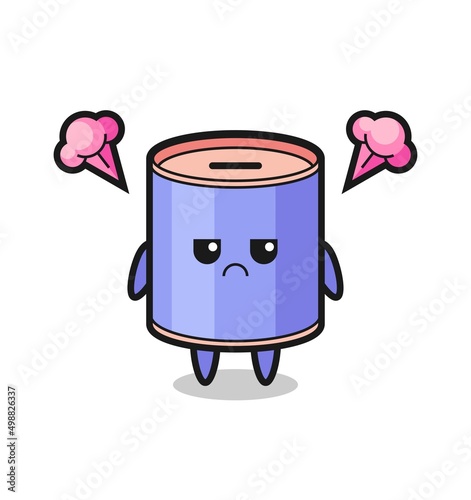 annoyed expression of the cute cylinder piggy bank cartoon character