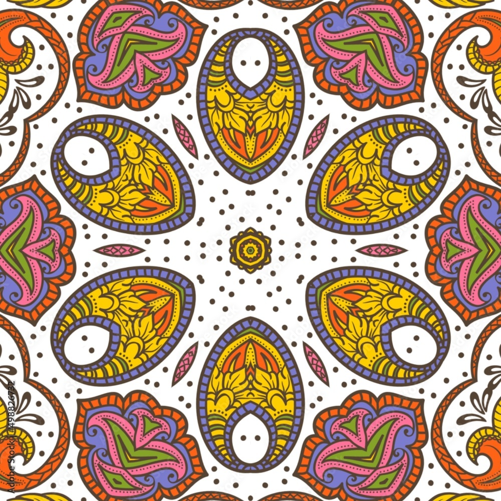 Naklejka premium Abstract Pattern Floral Blue Pink Orange Green 502