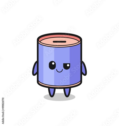 cylinder piggy bank cartoon with an arrogant expression