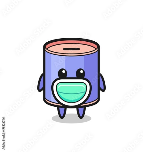 cute cylinder piggy bank cartoon wearing a mask