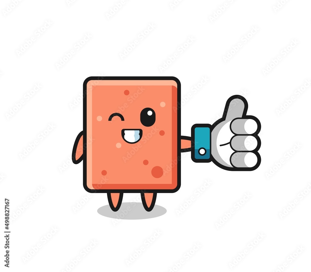 cute brick with social media thumbs up symbol