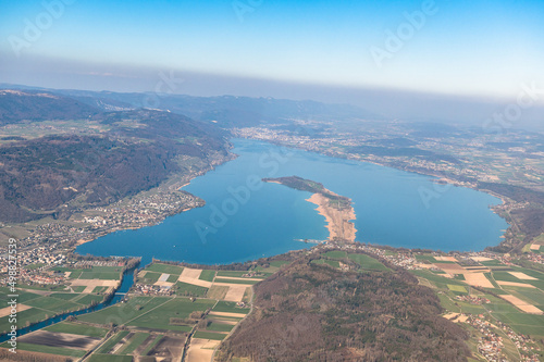 aerial view of Lake Biel/Bienne and St. Peters Island
