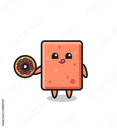 illustration of an brick character eating a doughnut