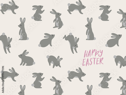 Easter Greeting Card Design with Cartoon Rabbits. Vector Illustration of Cute Bunnies. Creative Holiday Poster