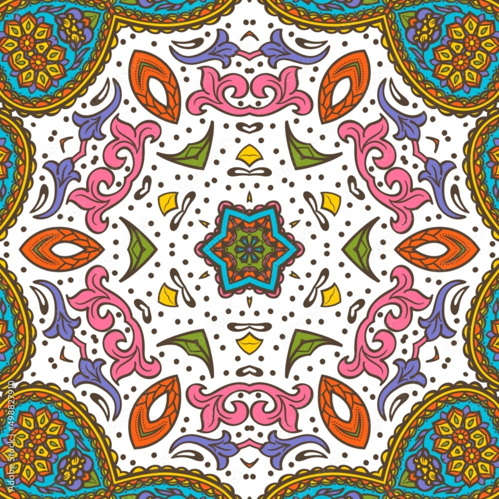 Naklejka premium Abstract Pattern Floral Blue Pink Orange Green 371