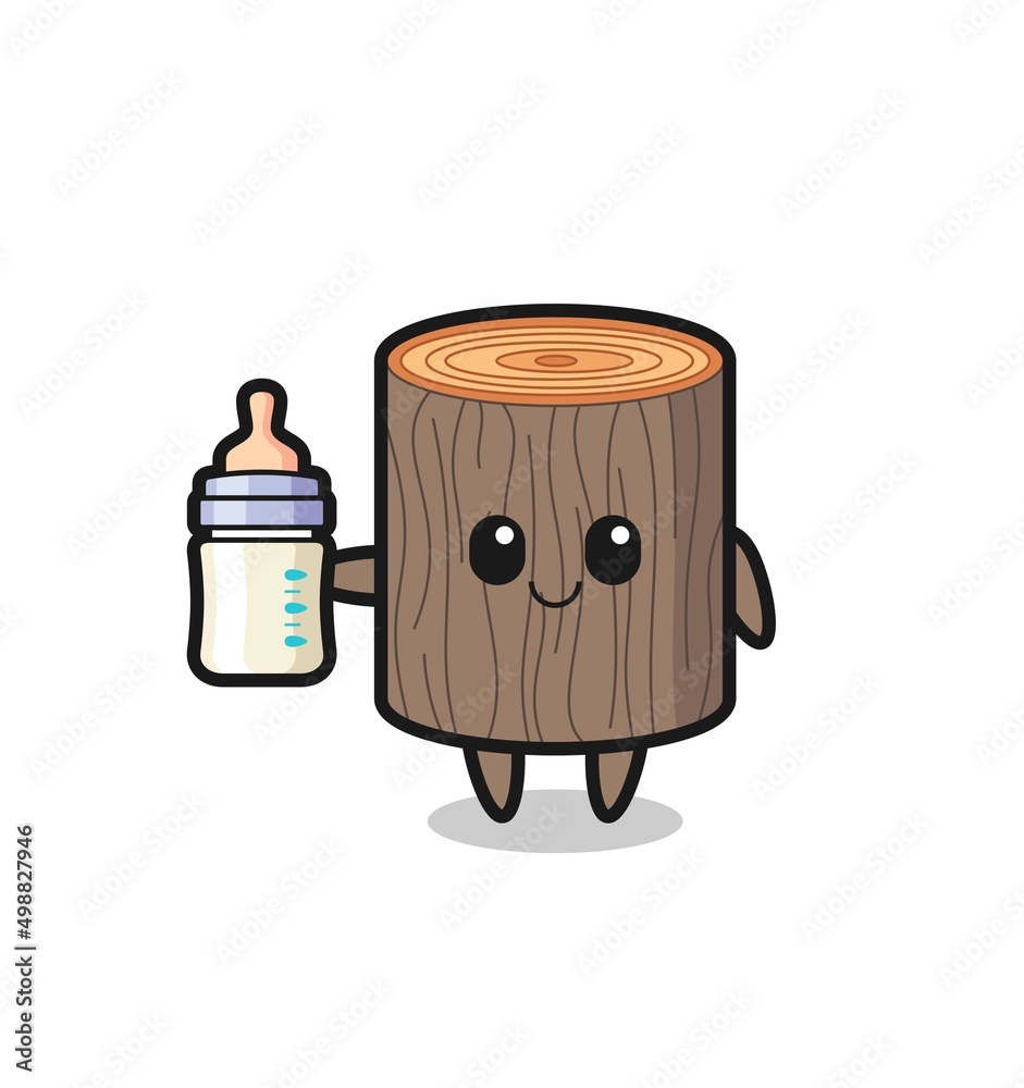 baby tree stump cartoon character with milk bottle baby tree stump cartoon character with milk bottle