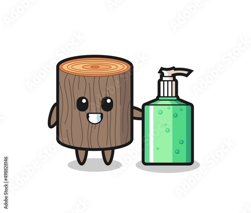 cute tree stump cartoon with hand sanitizer