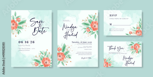 Beautiful wedding invitation with bouquet floral watercolor