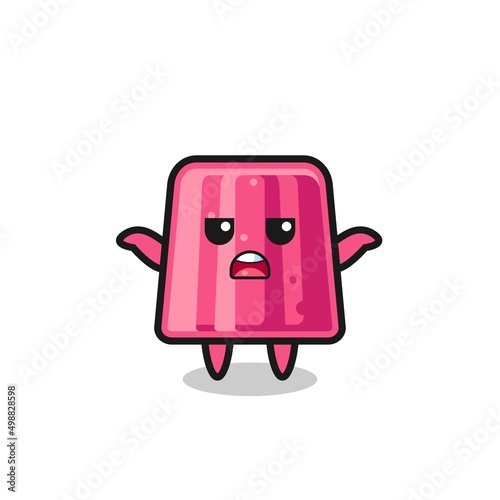 jelly mascot character saying I do not know