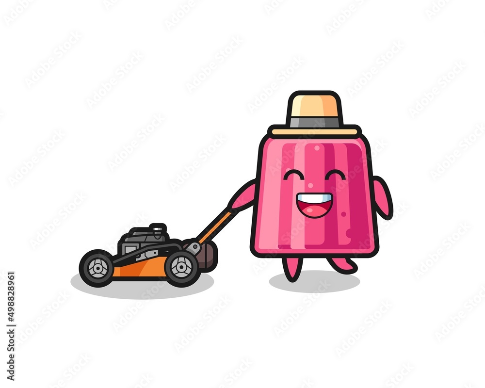 illustration of the jelly character using lawn mower