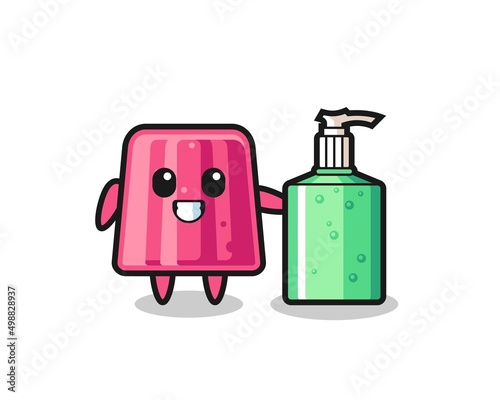 cute jelly cartoon with hand sanitizer