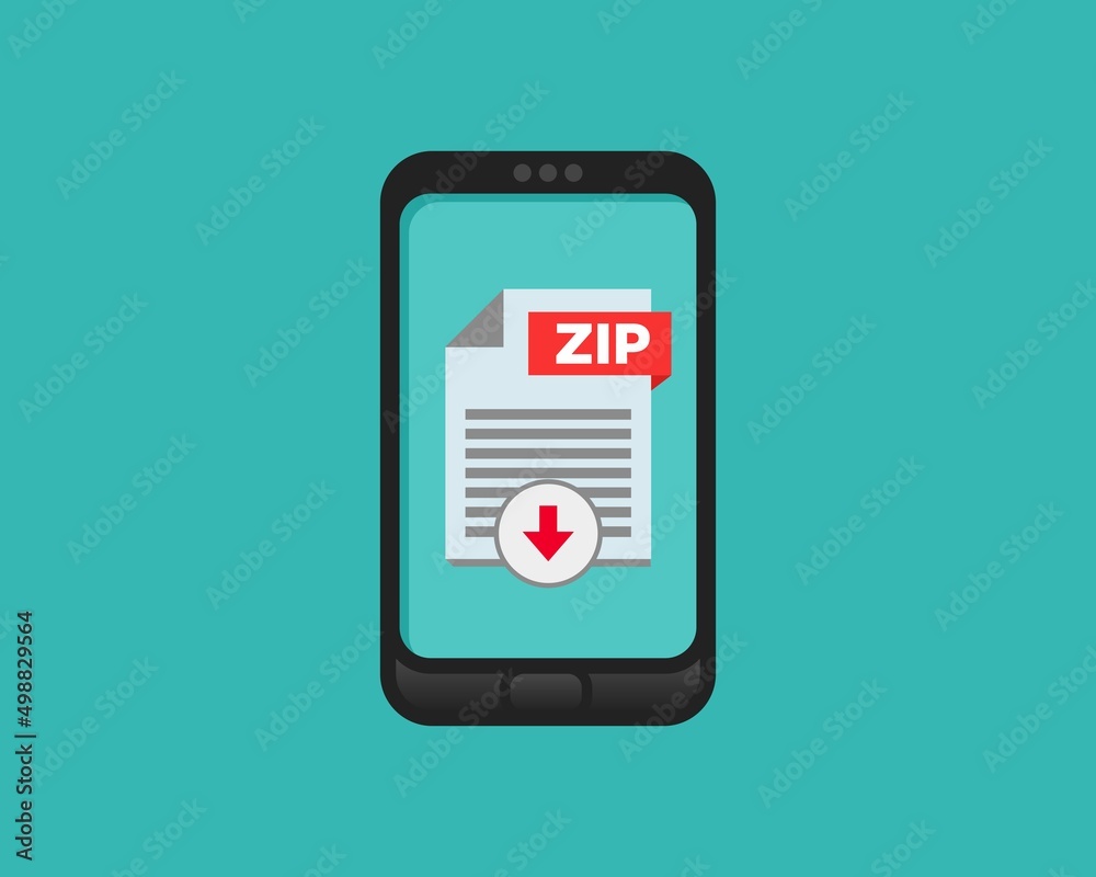 Download ZIP icon file with label on smartphone screen. Downloading document concept Download ZIP icon file with label on smartphone screen. Downloading document concept