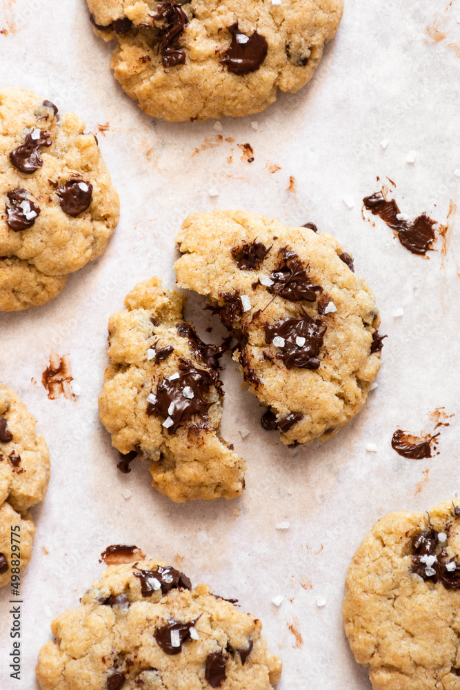 homemade chocolate cookies on baking paper homemade chocolate cookies on baking paper