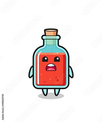 square poison bottle illustration with apologizing expression, saying I am sorry