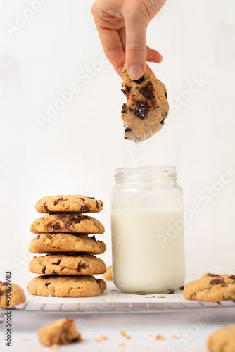 Homemade chocolate cookies with milk photo
