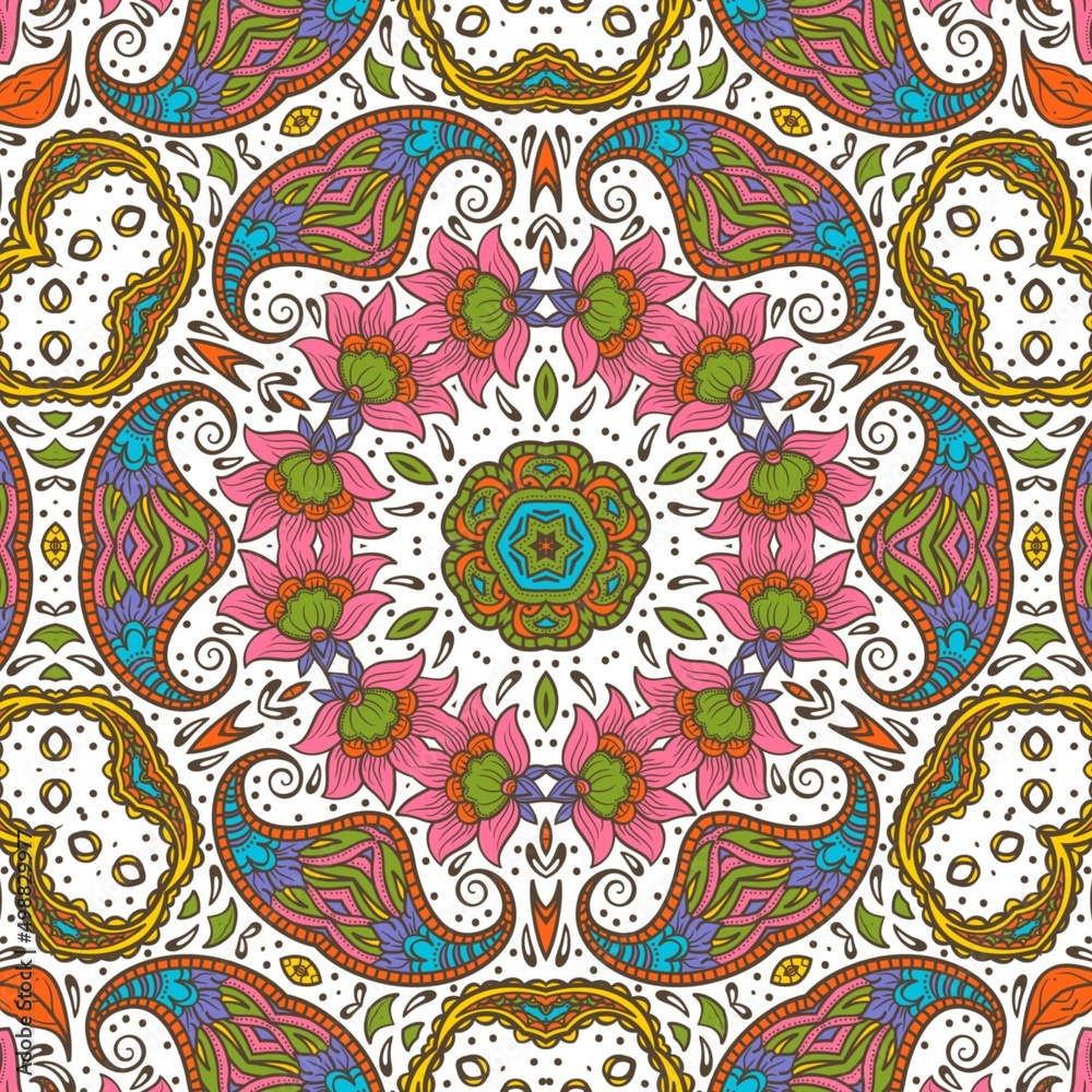 Fototapeta premium Abstract Pattern Floral Blue Pink Orange Green 158