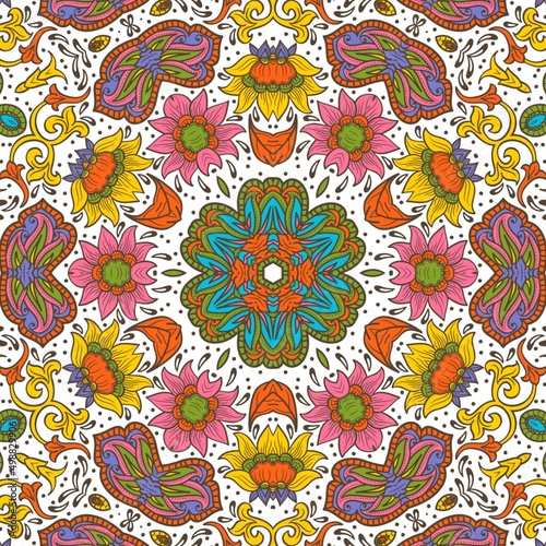 Abstract Pattern Floral Blue Pink Orange Green 166