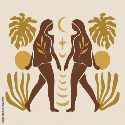 Boho sacred magic woman mystical symbol flat holistic healing meditation Reiki New Age concept modern abstract silhouette vector illustration
