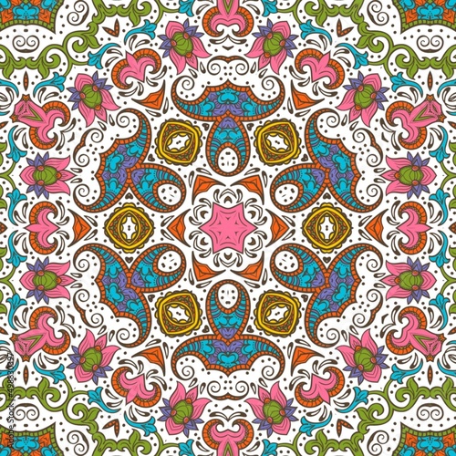 Abstract Pattern Floral Blue Pink Orange Green 125