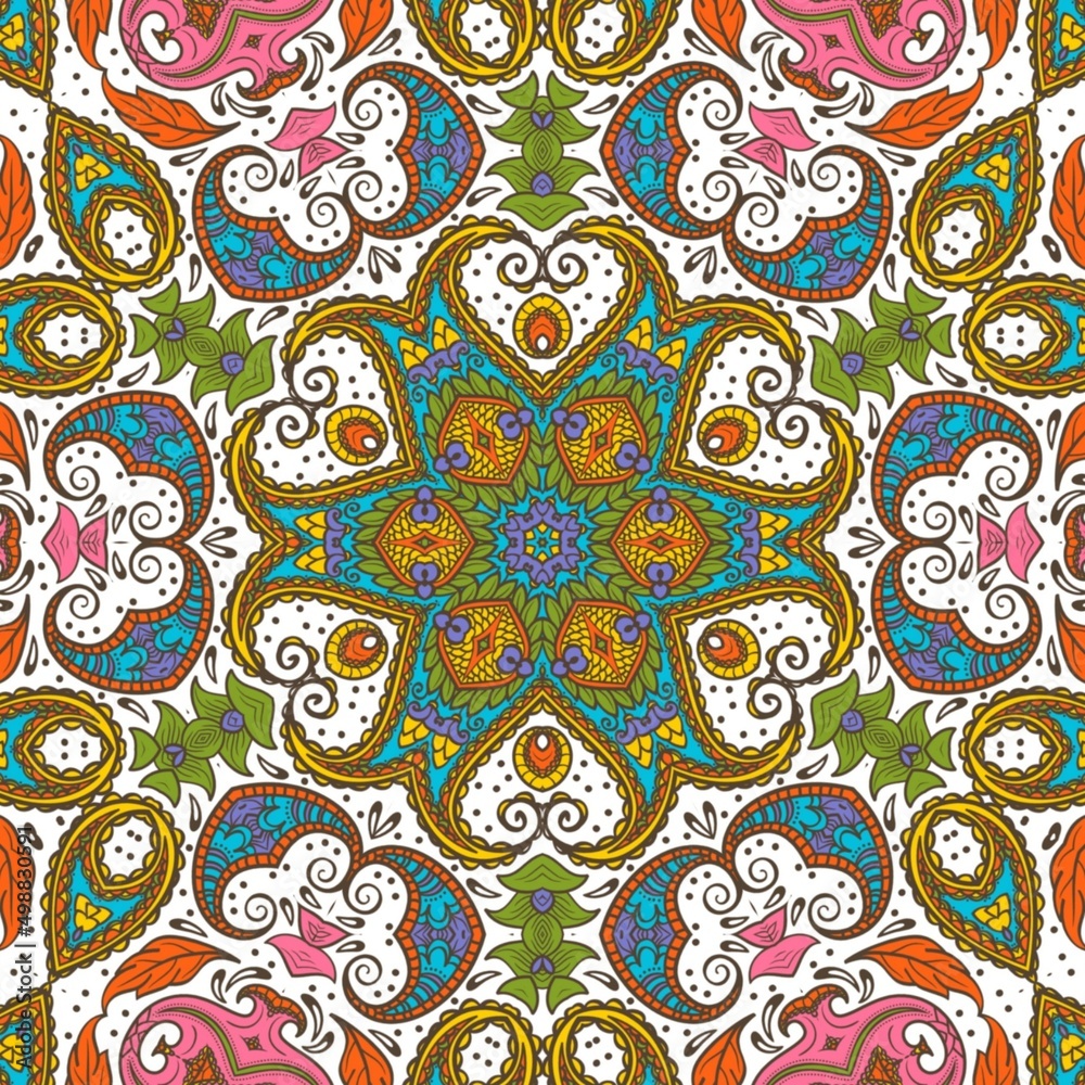 Naklejka premium Abstract Pattern Floral Blue Pink Orange Green 112