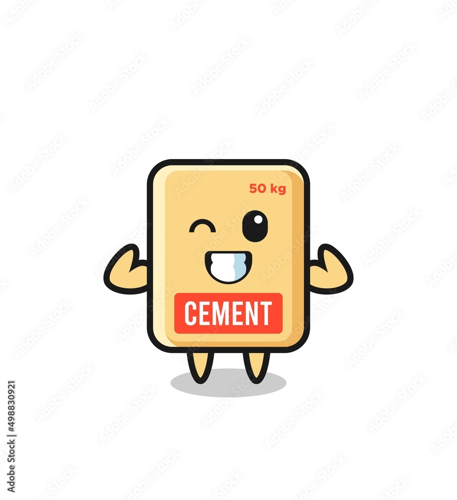 the muscular cement sack character is posing showing his muscles